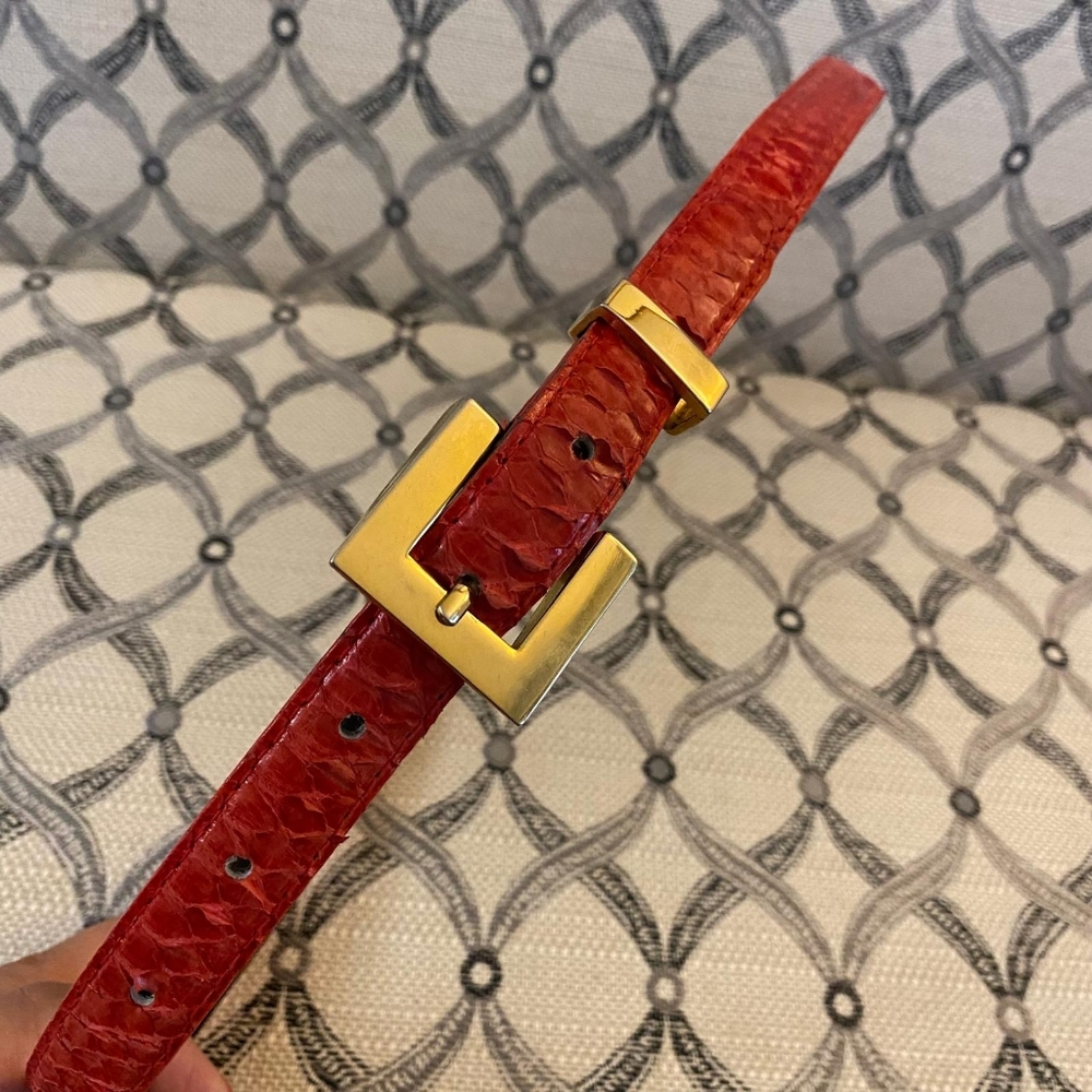 Red snakeskin leather belt by Sheka